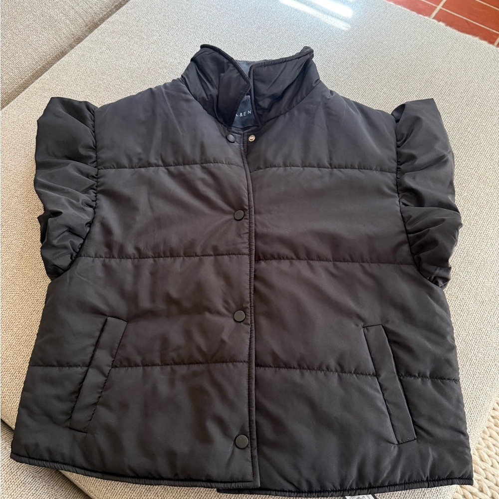 Ruffled Sleeve Black Puffer Vest by A New Day